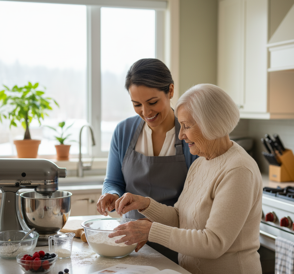 Compassionate caregiver providing personalized support to a senior.